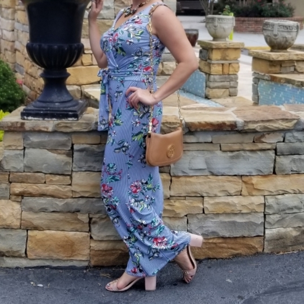 Tacera Tropical And Stripe Jumpsuit